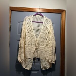 Cream crotchet Knit boho Women's cardigan sweater 3X